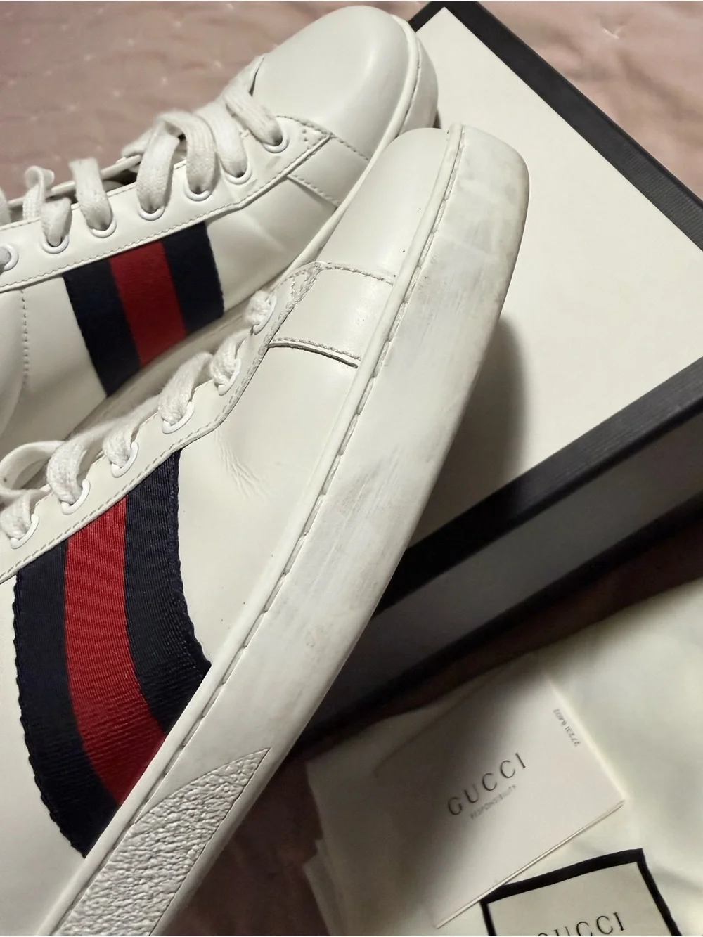 Gucci Ace Leather Web Stripe Sneakers – Men’s Size 7G (US 7) Authentic